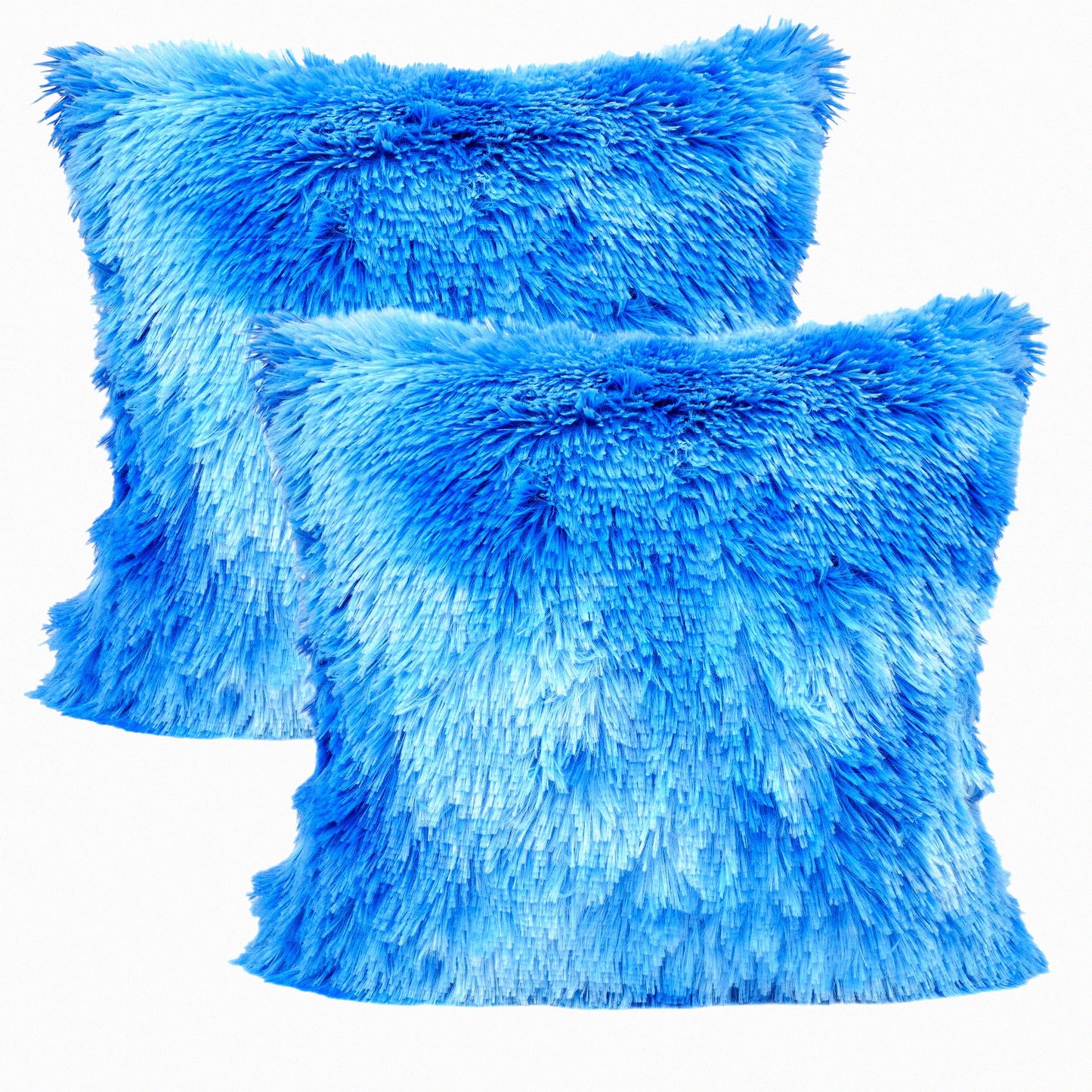 Luxury Fluffy Navy Throw Pillow Set - 2 Pack Decorative Cushion Covers, Colorful Fuzzy Series for Home Decor, 18''x18'' Size
