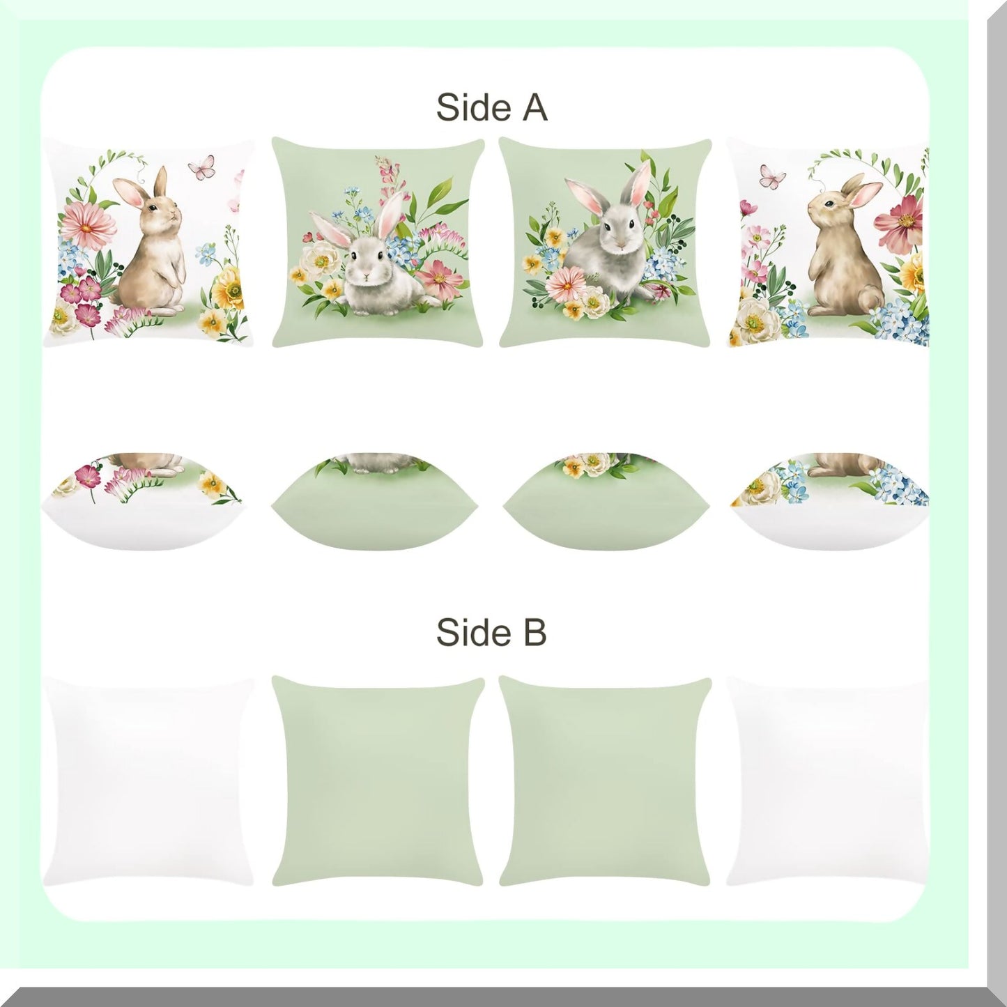 Velvet Bunny Spring Pillow Covers - Set of 4 18x18 Decorative Cushion Cases for Couch, Sofa, Patio & Garden - Soft Rabbit Spring Decor