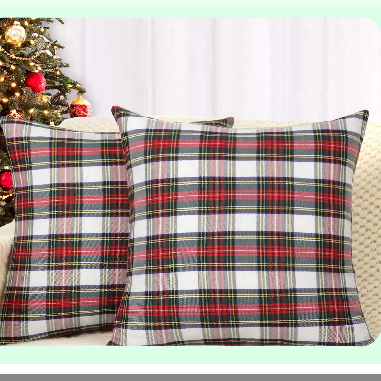 Farmhouse Plaid Pillow Covers Set - Scottish Tartan Cushion Cases, Red & White, 18x18 Inches - Cozy Polyester Home Decor Accent for Sofa & Bed