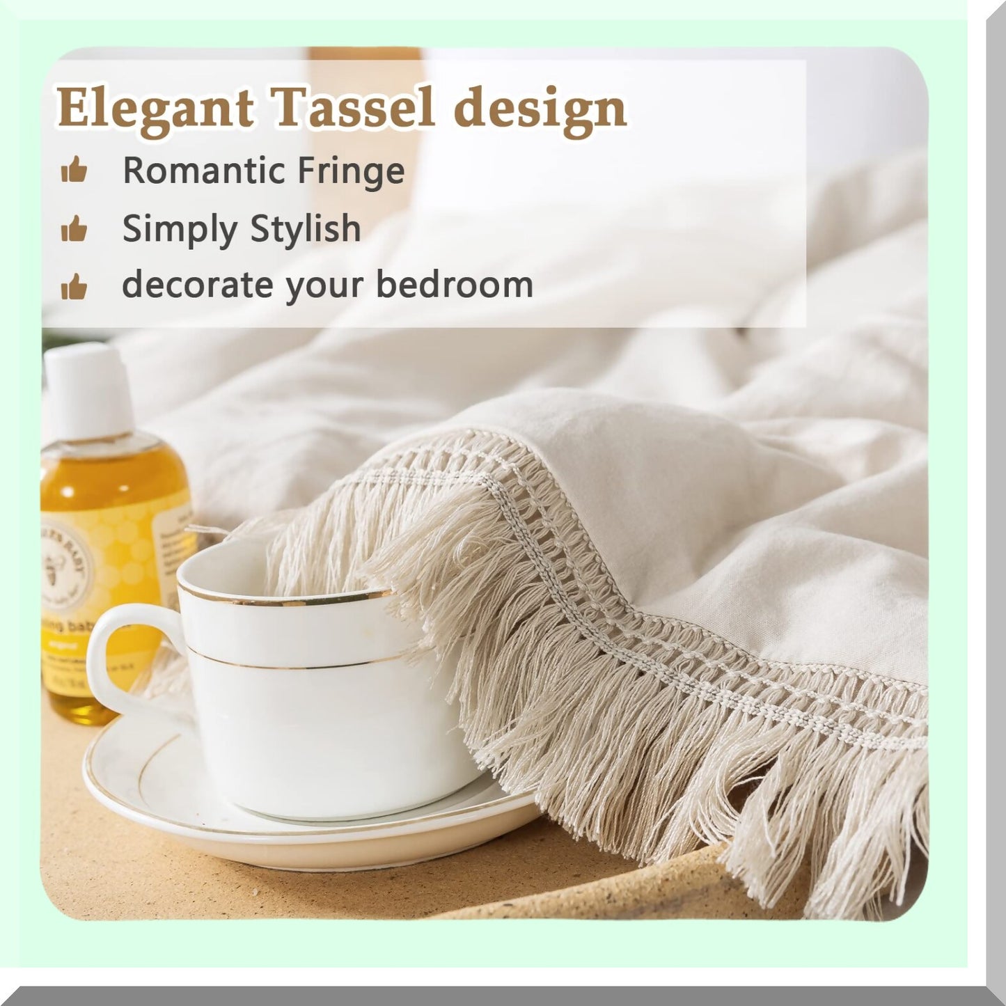 Boho Bliss Comforter Set - Lightweight Tel Fluffy Bedding, Soft All Season Bed Set with 2 Pillowcases - Beige, 3 Pieces, 104x90In Size