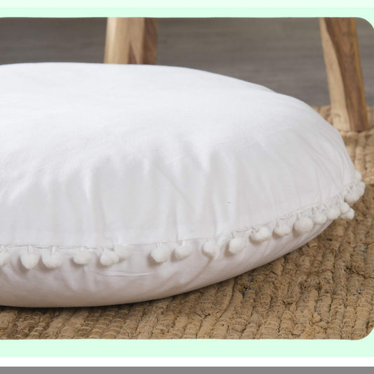 Bohemian Ombre Round Floor Pillow Cover - Large 24" Pure White Cushion Sham for Ottoman Decor, Hippie Yoga Decorative Pouf Cover