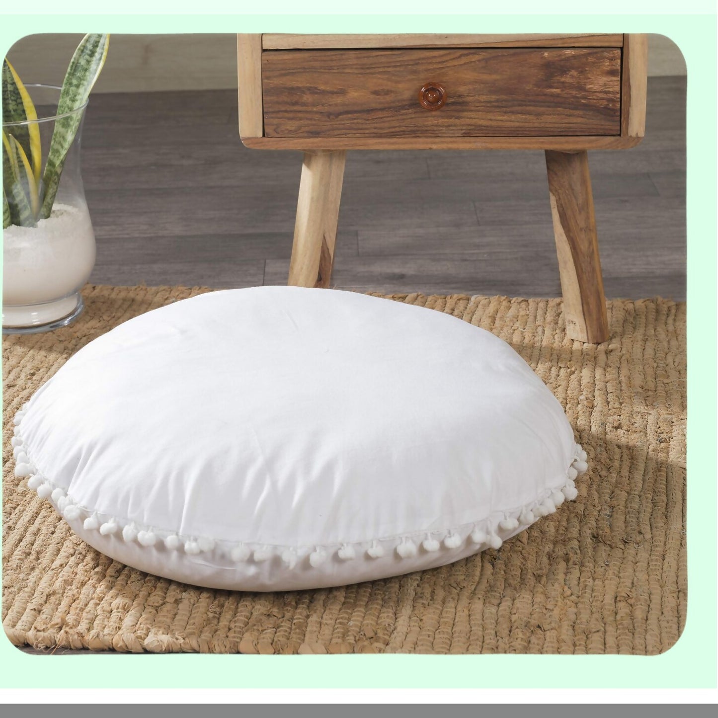 Bohemian Ombre Round Floor Pillow Cover - Large 24" Pure White Cushion Sham for Ottoman Decor, Hippie Yoga Decorative Pouf Cover