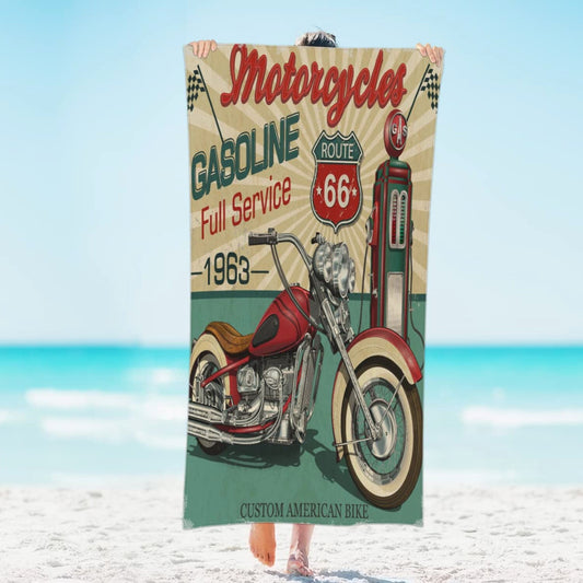 Microfiber Retro Motorcycle Beach Towel 31"x61"