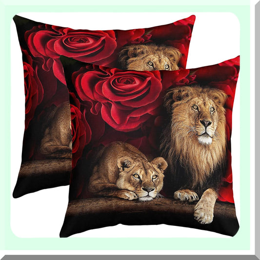 Floral Animal Print Pillow Covers - Teen Bedroom Decor Set - Modern Cushion Cases for Sofa Couch - Rose Flower Throw Pillow Covers 16x16 - Pack of 2