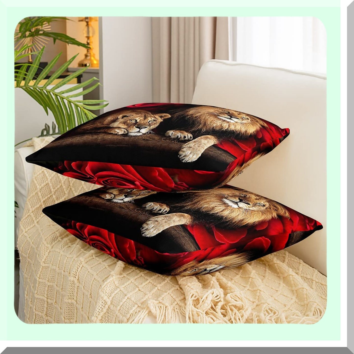 Floral Animal Print Pillow Covers - Teen Bedroom Decor Set - Modern Cushion Cases for Sofa Couch - Rose Flower Throw Pillow Covers 16x16 - Pack of 2