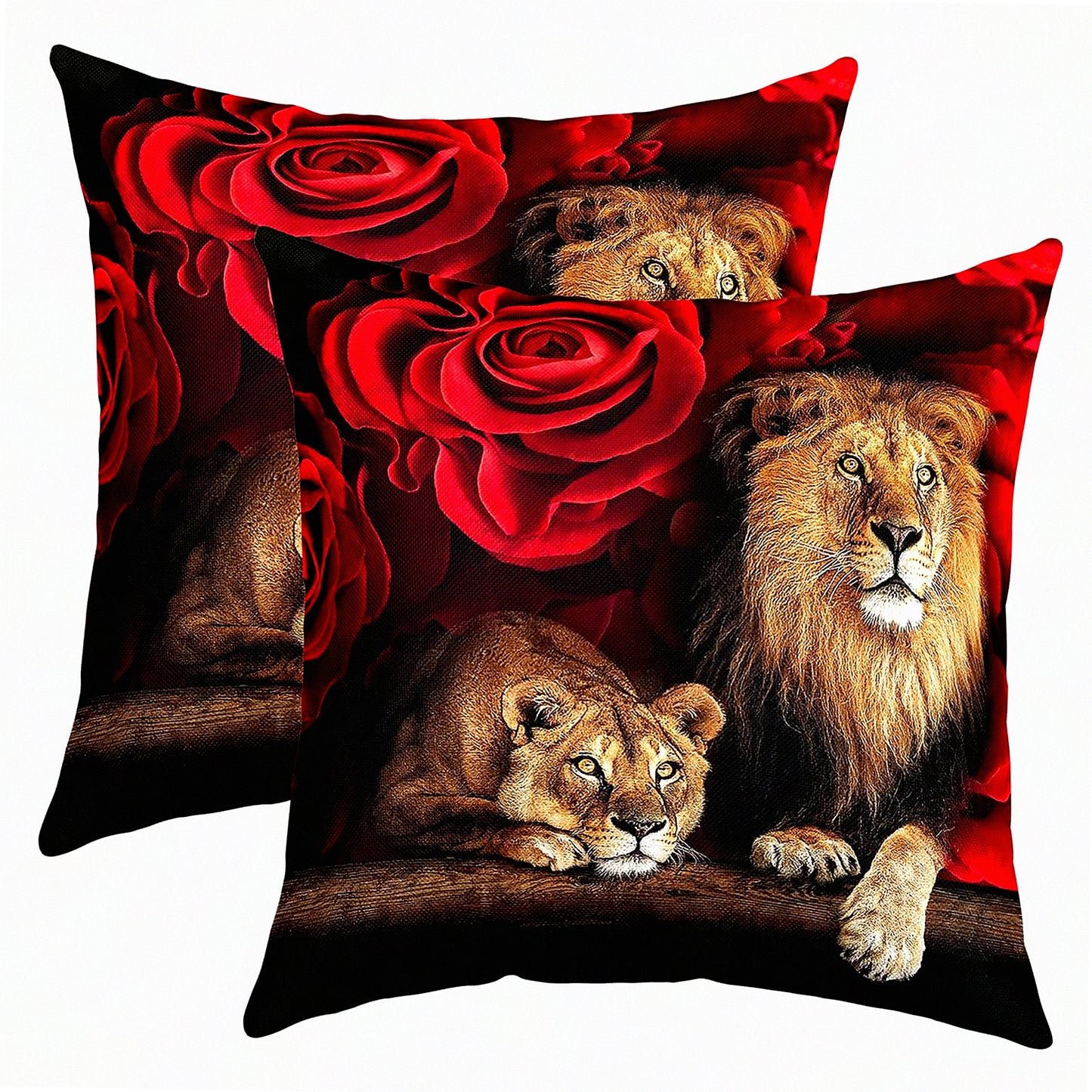 Floral Animal Print Pillow Covers - Teen Bedroom Decor Set - Modern Cushion Cases for Sofa Couch - Rose Flower Throw Pillow Covers 16x16 - Pack of 2