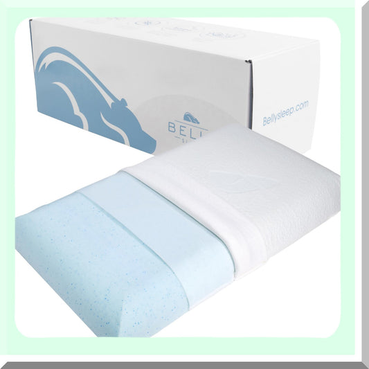 CoolSleep Belly Pillow - Thin Ergonomic Cooling Gel Memory Foam Pillow for Stomach & Back Sleepers. Provides Cervical Neck Alignment & Comfort.