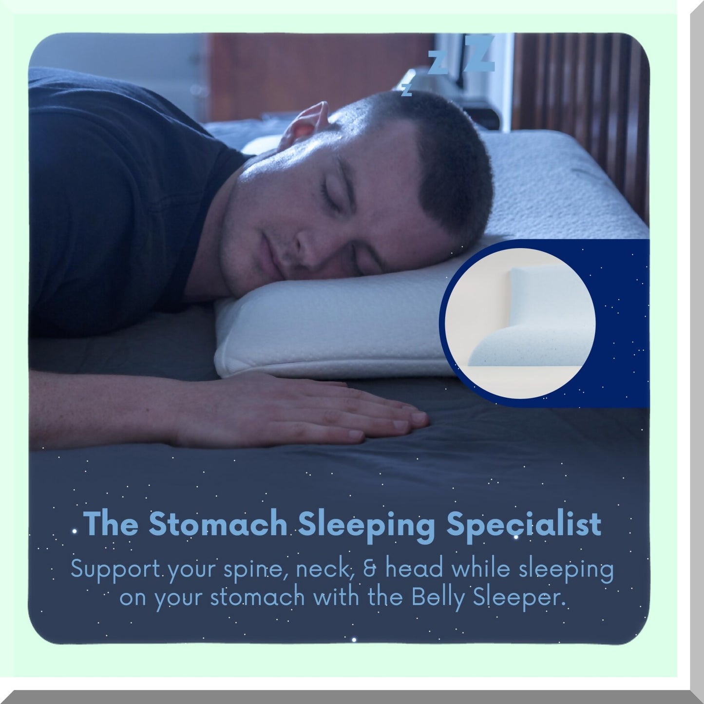 CoolSleep Belly Pillow - Thin Ergonomic Cooling Gel Memory Foam Pillow for Stomach & Back Sleepers. Provides Cervical Neck Alignment & Comfort.