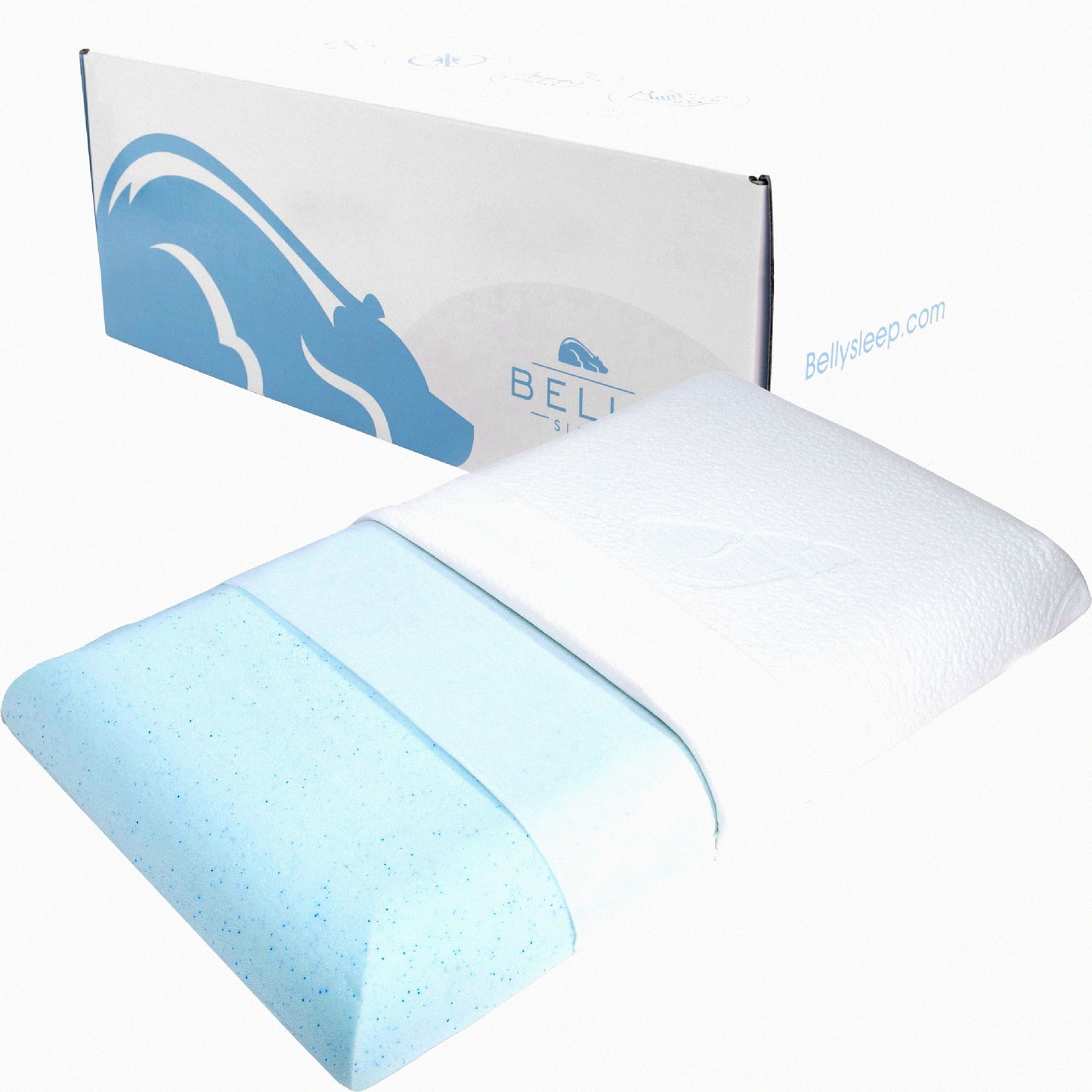 CoolSleep Belly Pillow - Thin Ergonomic Cooling Gel Memory Foam Pillow for Stomach & Back Sleepers. Provides Cervical Neck Alignment & Comfort.
