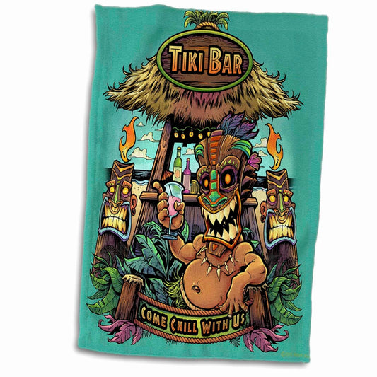 Towel 15x22" Tiki Guy Hanging Out at Tiki Bar
