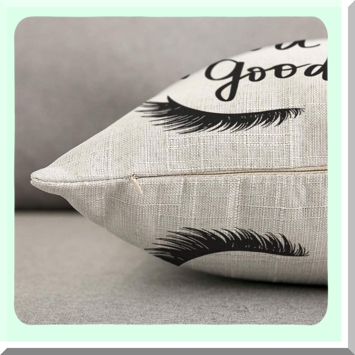 Linen Lash Quote Pillow Cover - Hand Sketched Cushion for Couch Bed Sofa Car - Good Lashes Good Mood - 12 x 20 inch Case