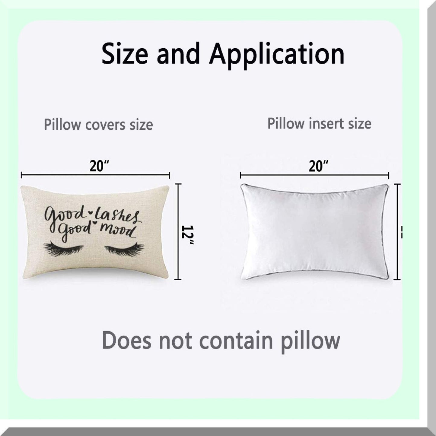 Linen Lash Quote Pillow Cover - Hand Sketched Cushion for Couch Bed Sofa Car - Good Lashes Good Mood - 12 x 20 inch Case