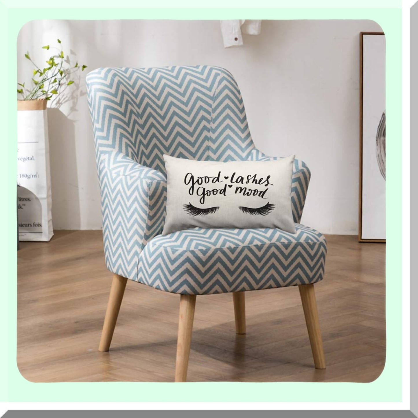 Linen Lash Quote Pillow Cover - Hand Sketched Cushion for Couch Bed Sofa Car - Good Lashes Good Mood - 12 x 20 inch Case