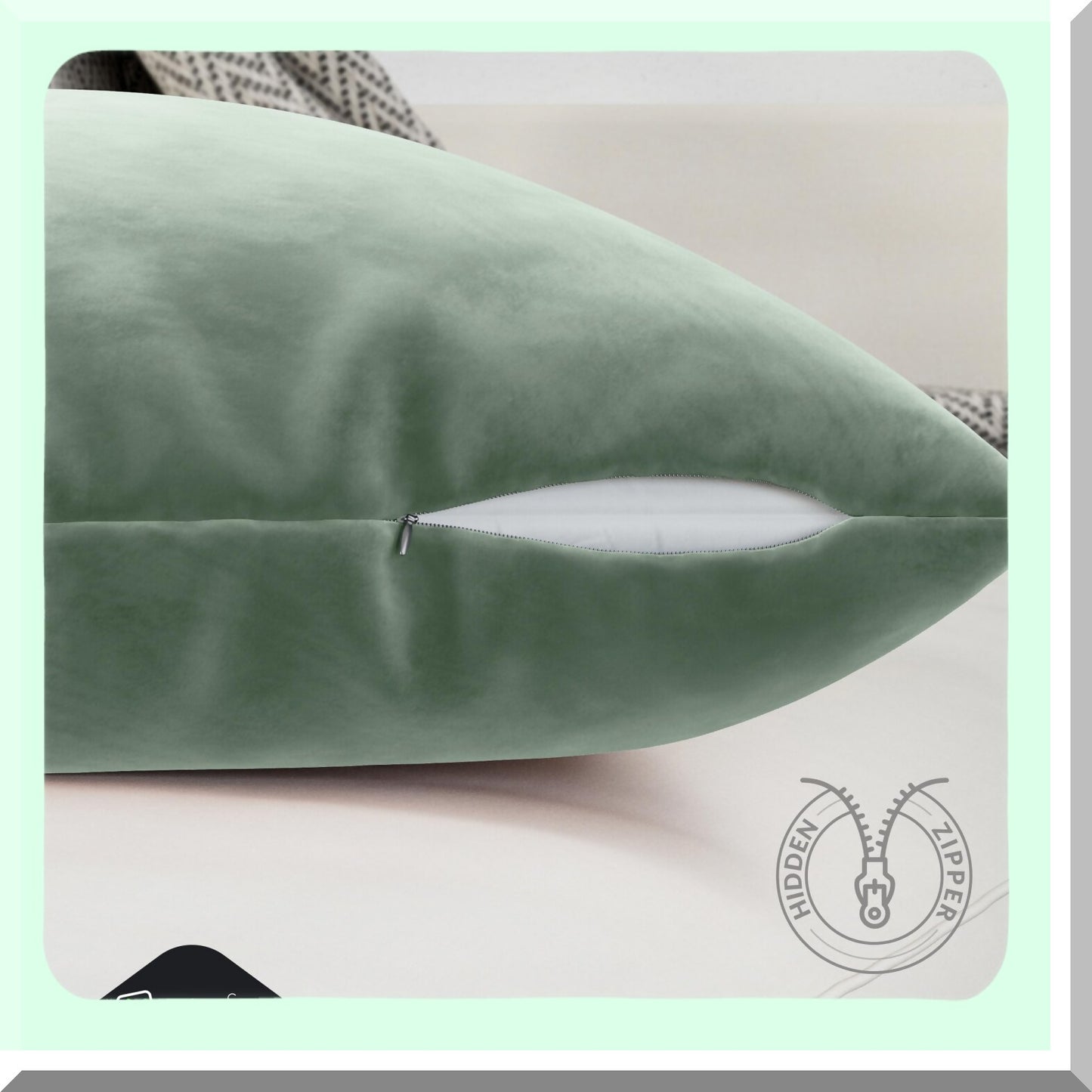 Sage Green Velvet Pillowcase Set - Washable Decorative Throw Pillow Covers for Couch or Bed - Premium Fabric - 18x18 - Set of 2