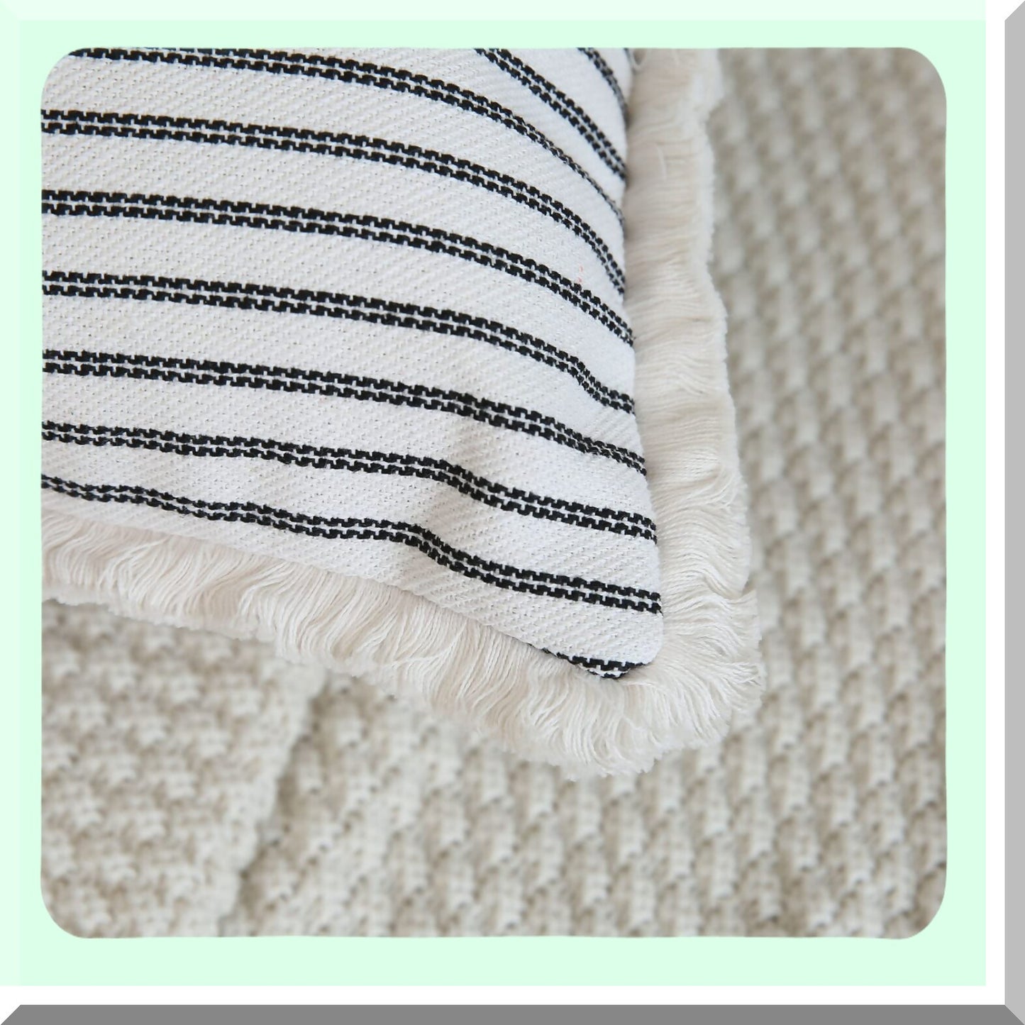 Chic Striped Fringe Pillow Covers - Set of 2 18x18 Cotton Square Cushion Covers for Sofa Couch Bed - Farmhouse Decorative Pillows Black