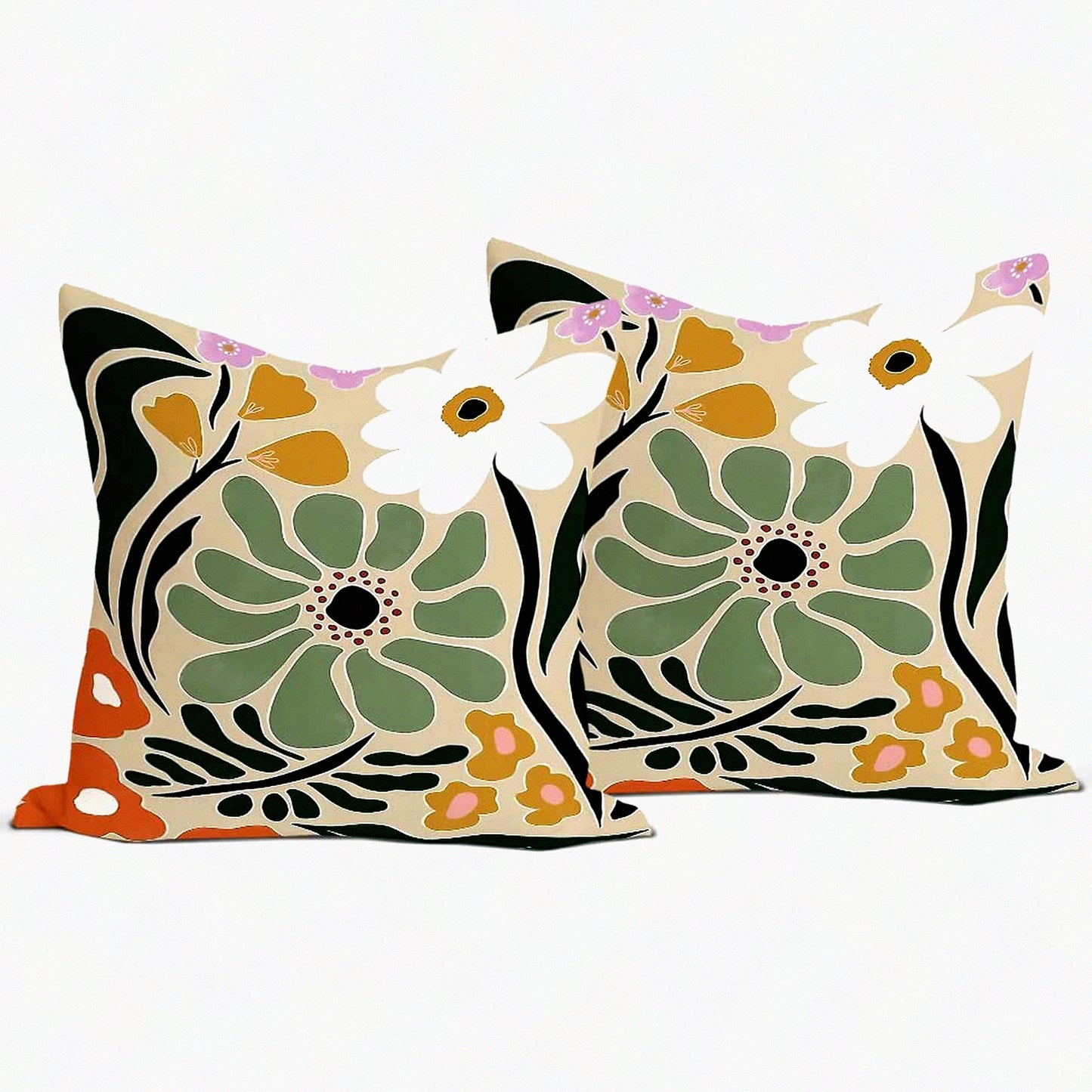 Groovy Blossom Reversible Throw Pillow Covers - Set of 2 | Colorful Floral Decor for Home Living Room & Girls Room | 18x18 Inch Cottagecore Pillowcases