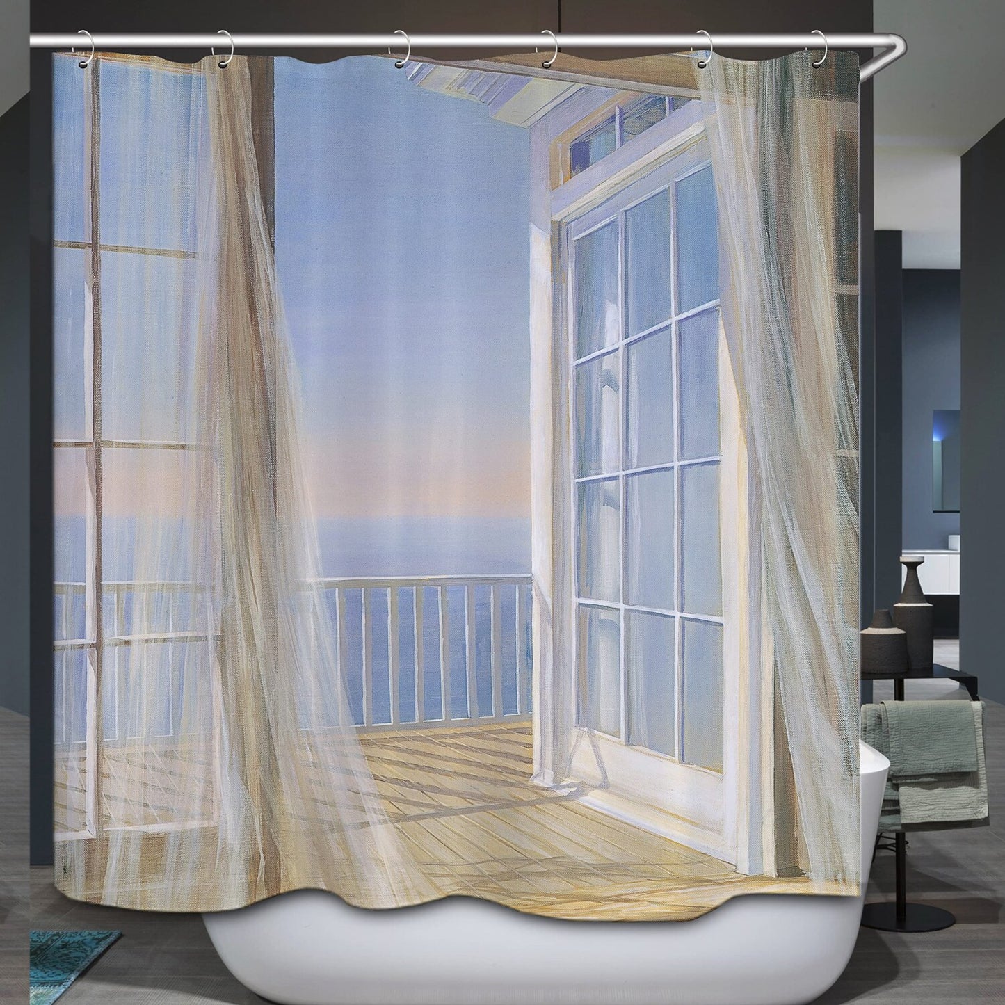 Sea View Shower Curtain 72x72 Inches with Hooks