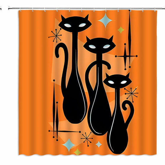 Mid Century Black Cat Shower Curtain 70x70 inches