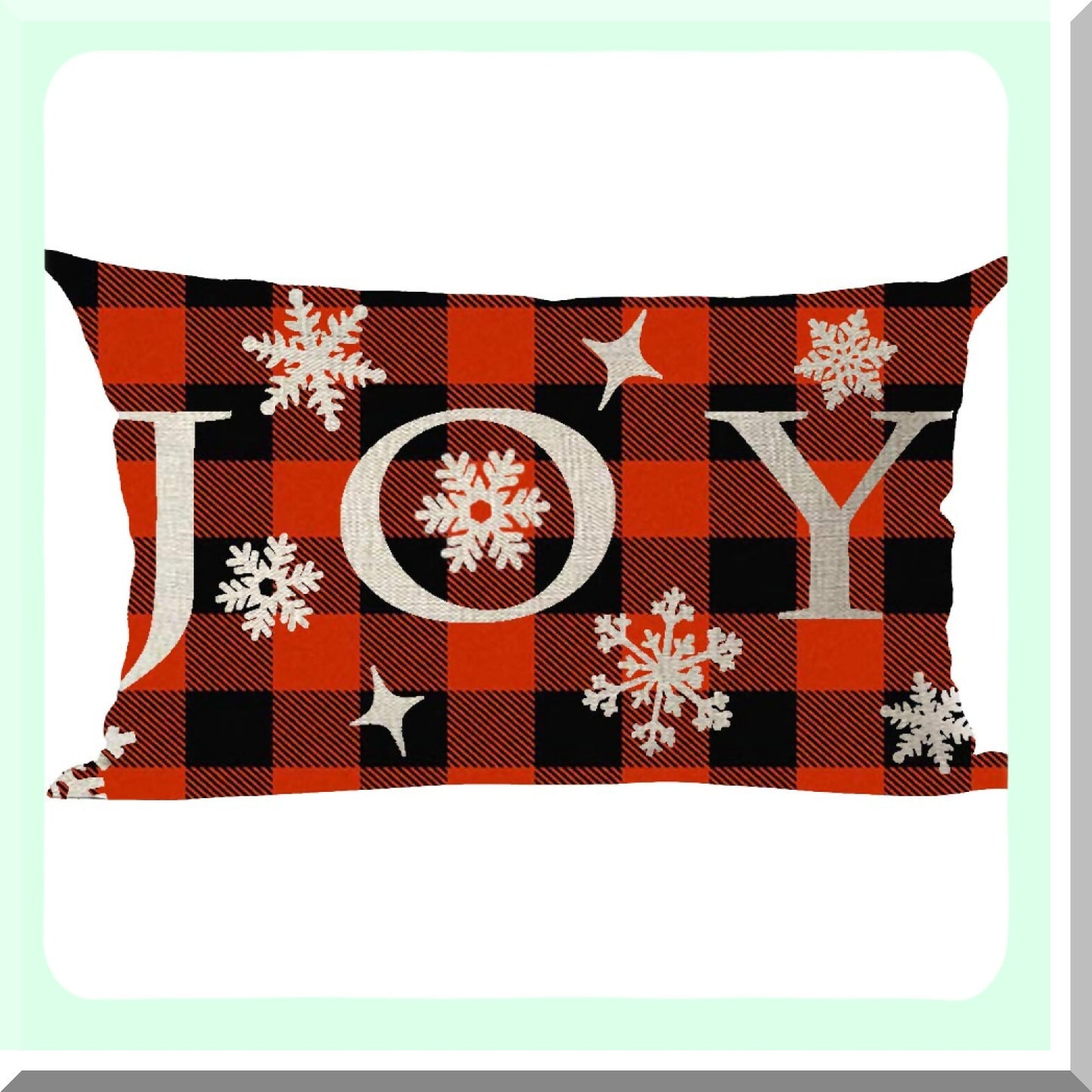 Snowflake Joy Decorative Lumbar Pillow Cover - Red Black Plaid Stars Wine Theme - Home Living Room Bed Sofa Car Cotton Linen Rectangular 12 x 20 Inches