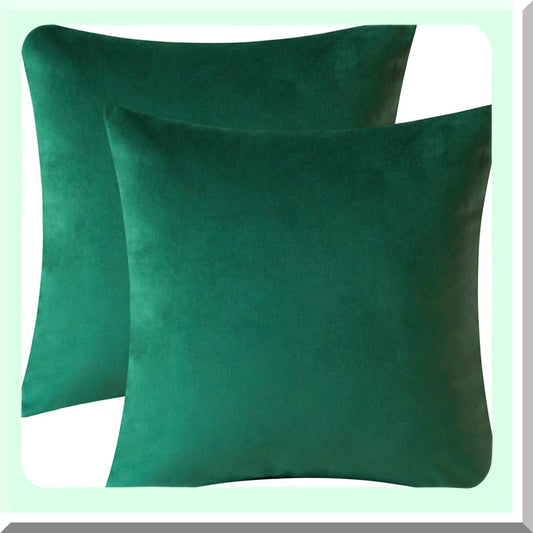 Velvet Bliss Throw Pillow Covers - Set of 2 Dark Green 18"x18" Cushion Cases for Bedding & Sofa Decor, Soft & Comfortable with Hidden Zipper