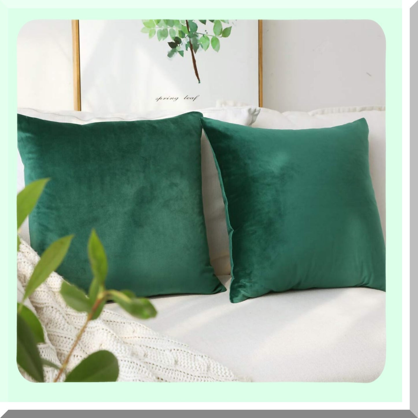 Velvet Bliss Throw Pillow Covers - Set of 2 Dark Green 18"x18" Cushion Cases for Bedding & Sofa Decor, Soft & Comfortable with Hidden Zipper