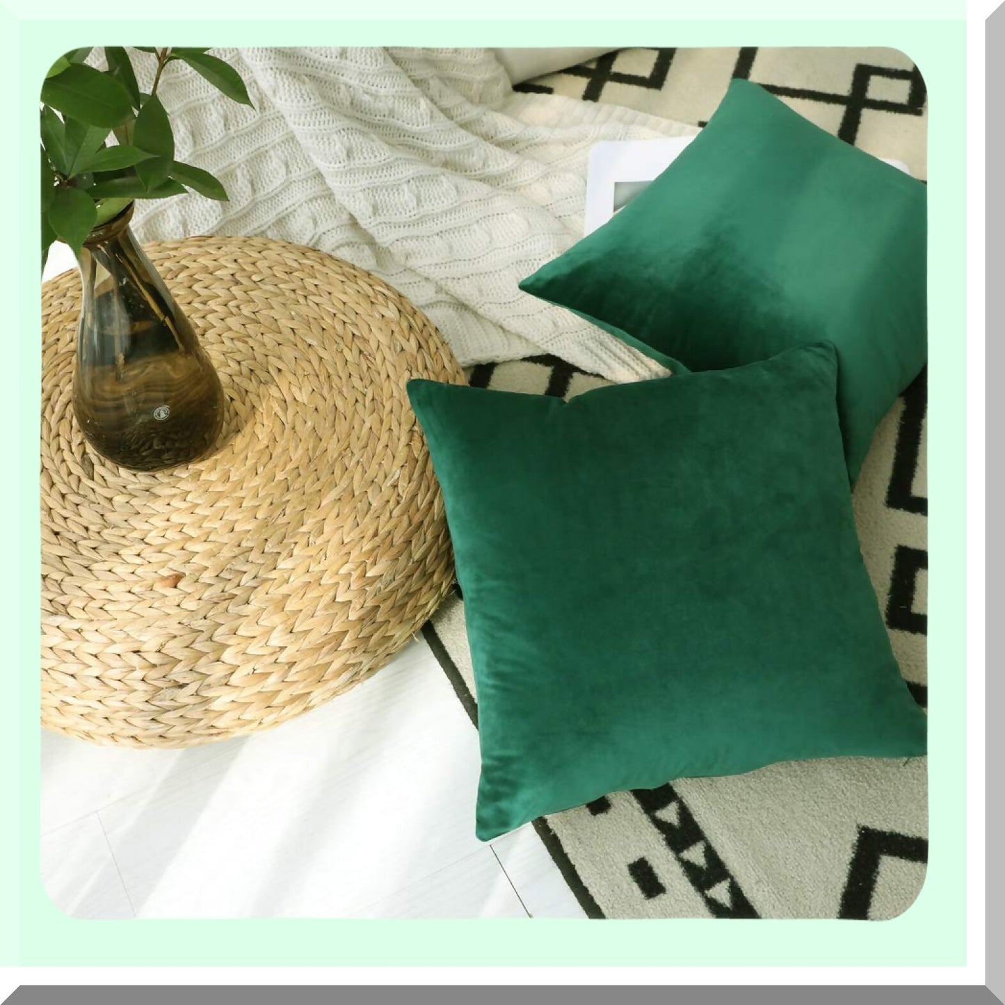Velvet Bliss Throw Pillow Covers - Set of 2 Dark Green 18"x18" Cushion Cases for Bedding & Sofa Decor, Soft & Comfortable with Hidden Zipper