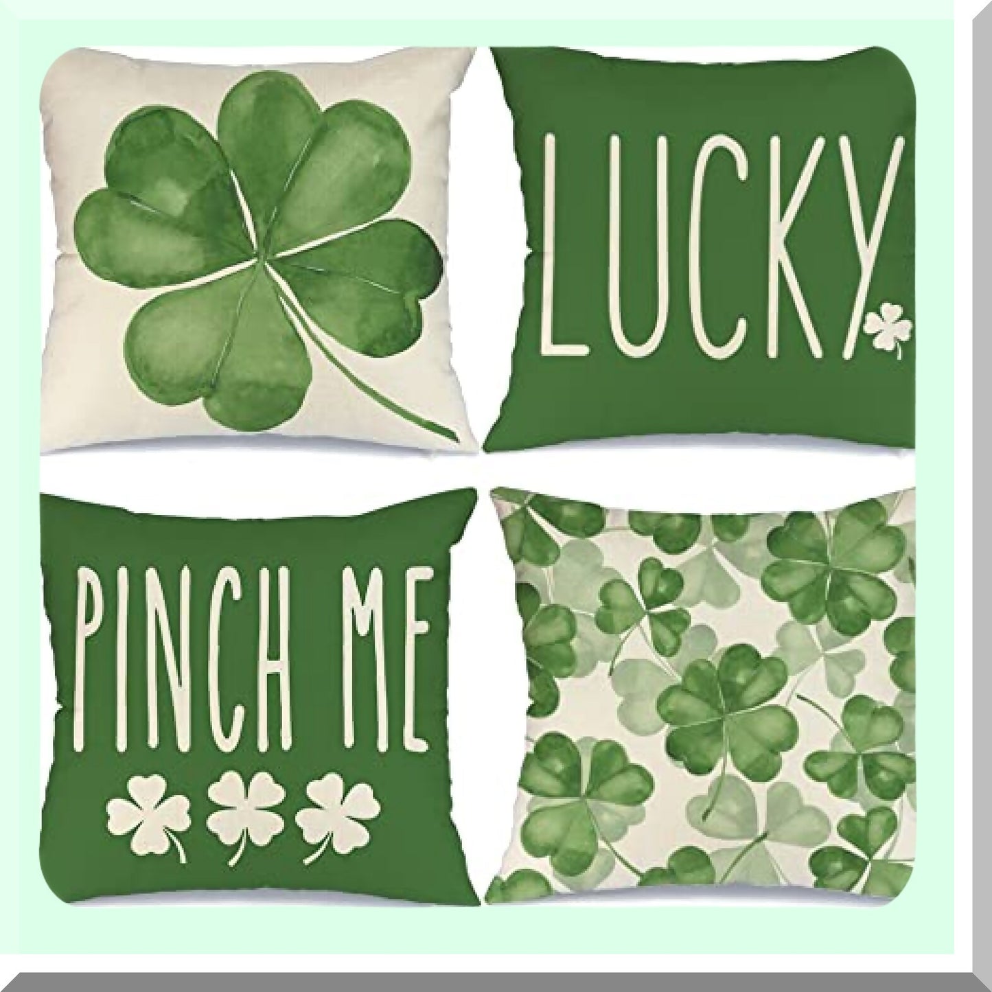 Shamrock Farmhouse Pillow Set - St Patricks Day Decorative Throw Pillows 18x18 - Lucky Home Decorations - Set of 4 St Patricks Day Pillow Covers