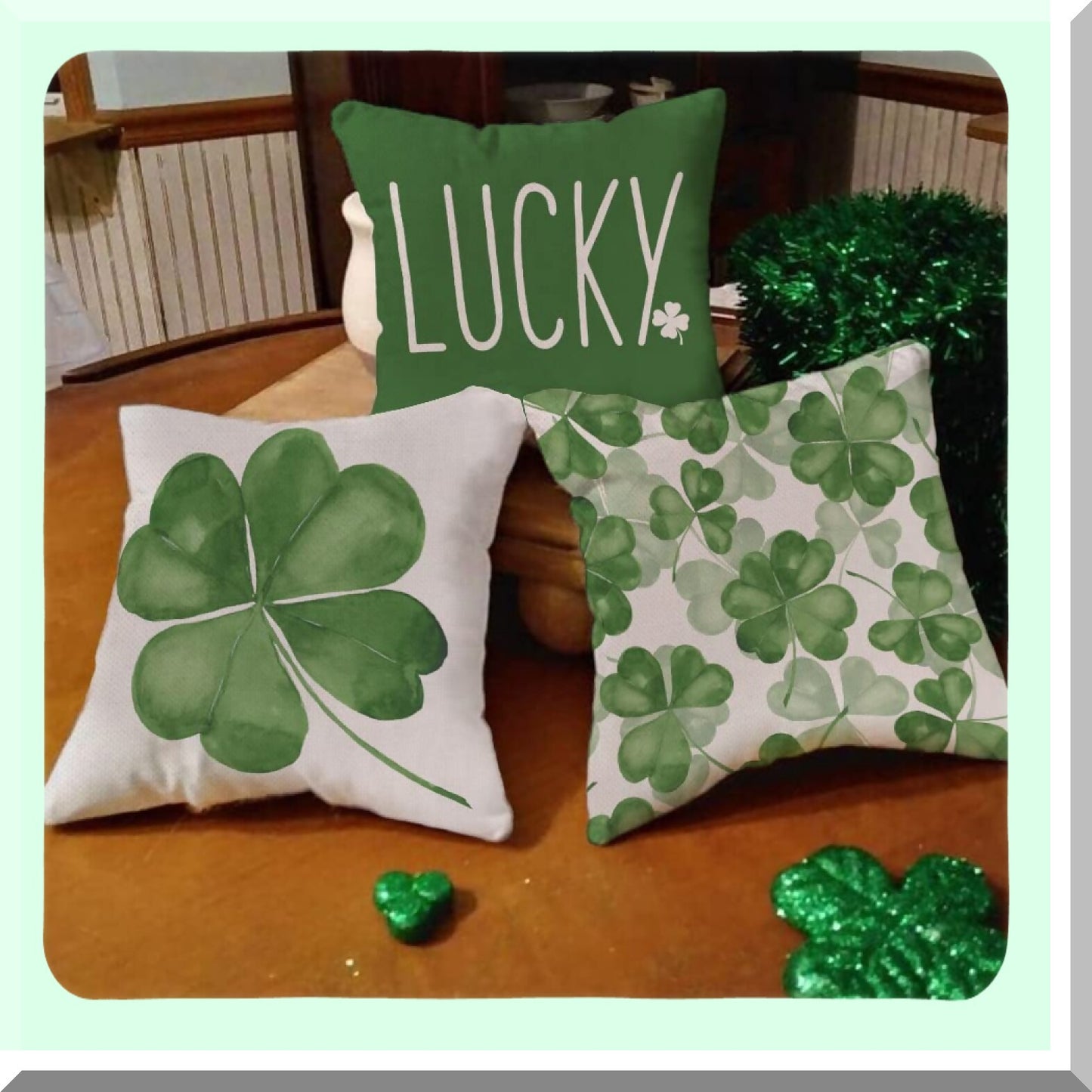 Shamrock Farmhouse Pillow Set - St Patricks Day Decorative Throw Pillows 18x18 - Lucky Home Decorations - Set of 4 St Patricks Day Pillow Covers