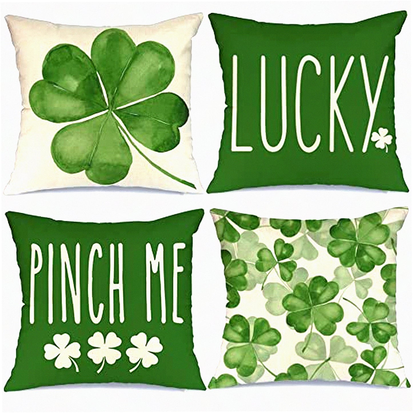 Shamrock Farmhouse Pillow Set - St Patricks Day Decorative Throw Pillows 18x18 - Lucky Home Decorations - Set of 4 St Patricks Day Pillow Covers