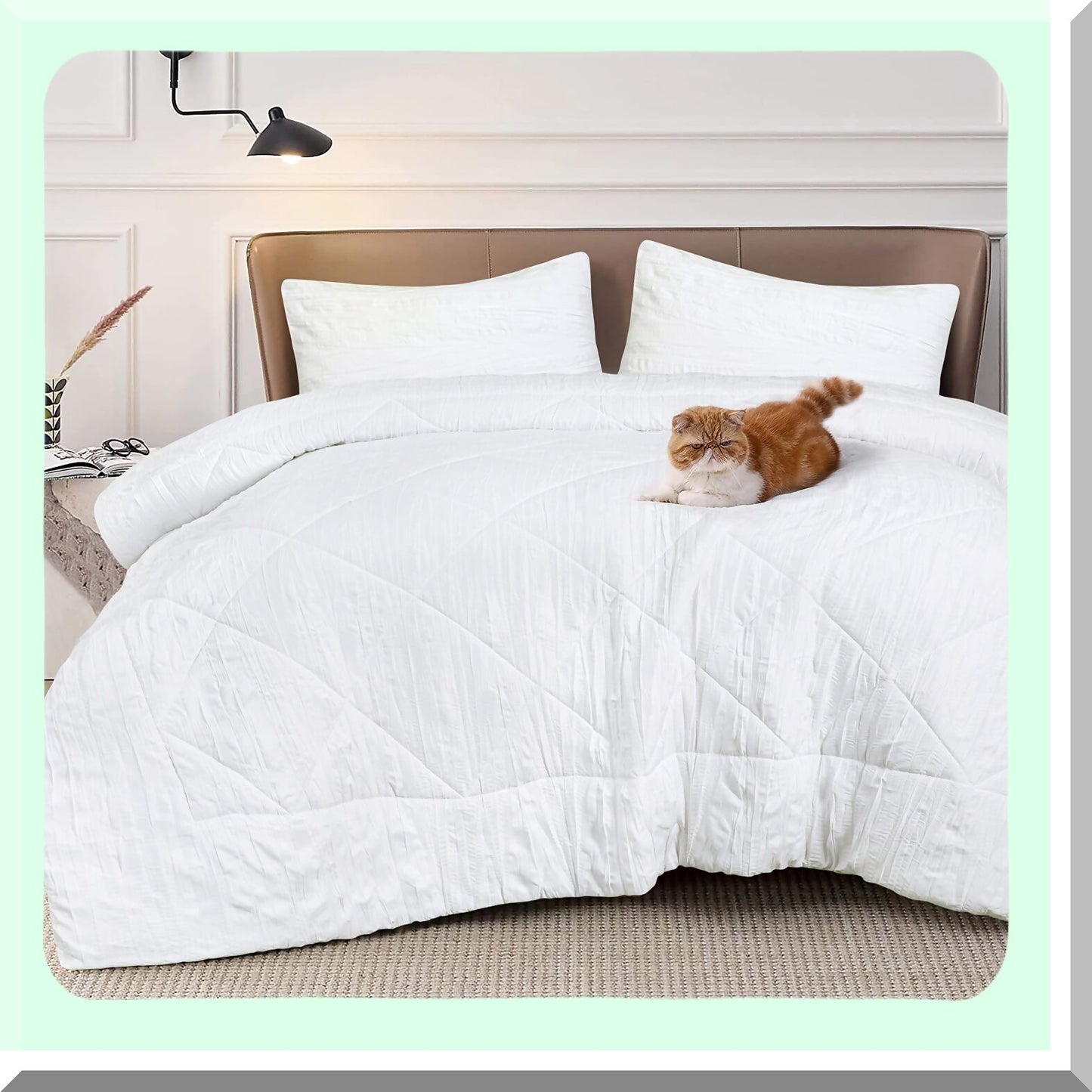 CrinkleSoft Queen Comforter Set - All Season Microfiber Bedding (3 Pieces: 1 Comforter, 2 Pillowcases) - White - Cozy Sleep Essentials