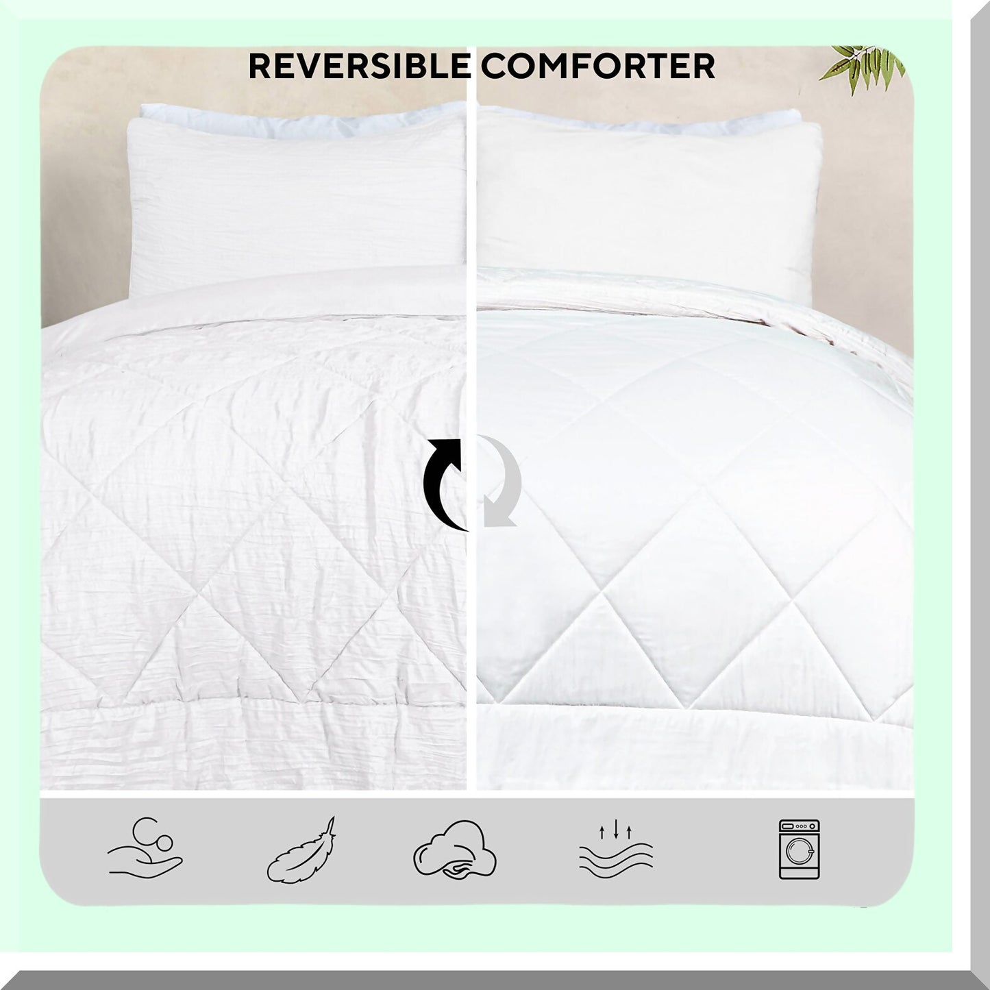 CrinkleSoft Queen Comforter Set - All Season Microfiber Bedding (3 Pieces: 1 Comforter, 2 Pillowcases) - White - Cozy Sleep Essentials