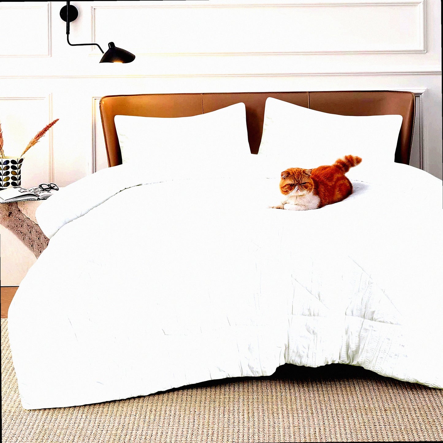 CrinkleSoft Queen Comforter Set - All Season Microfiber Bedding (3 Pieces: 1 Comforter, 2 Pillowcases) - White - Cozy Sleep Essentials