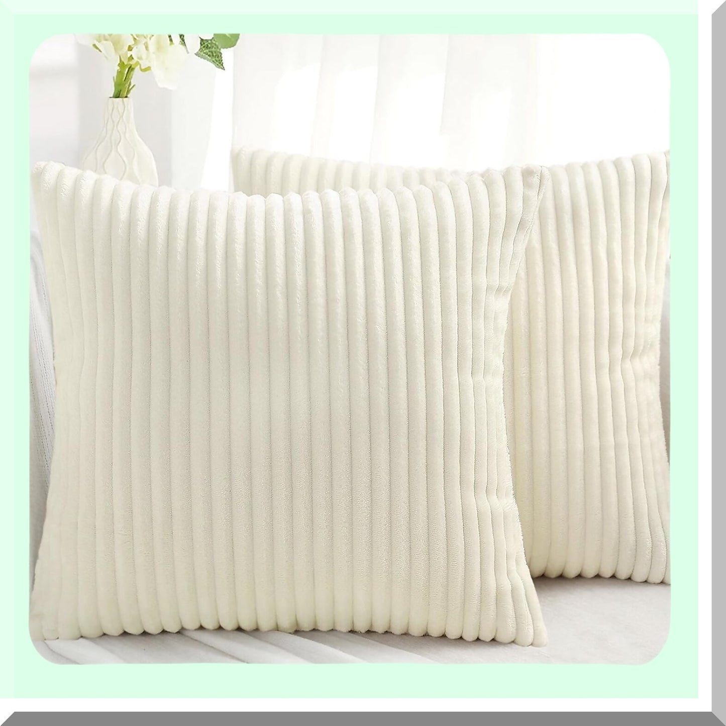 Fluffy Plush Flannel Pillow Covers - Set of 2 Decorative Throw Pillow Covers 18x18 for Sofa Living Room Home Decor - Cream White Double-Sided