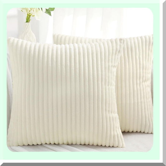Fluffy Plush Flannel Pillow Covers - Set of 2 Decorative Throw Pillow Covers 18x18 for Sofa Living Room Home Decor - Cream White Double-Sided