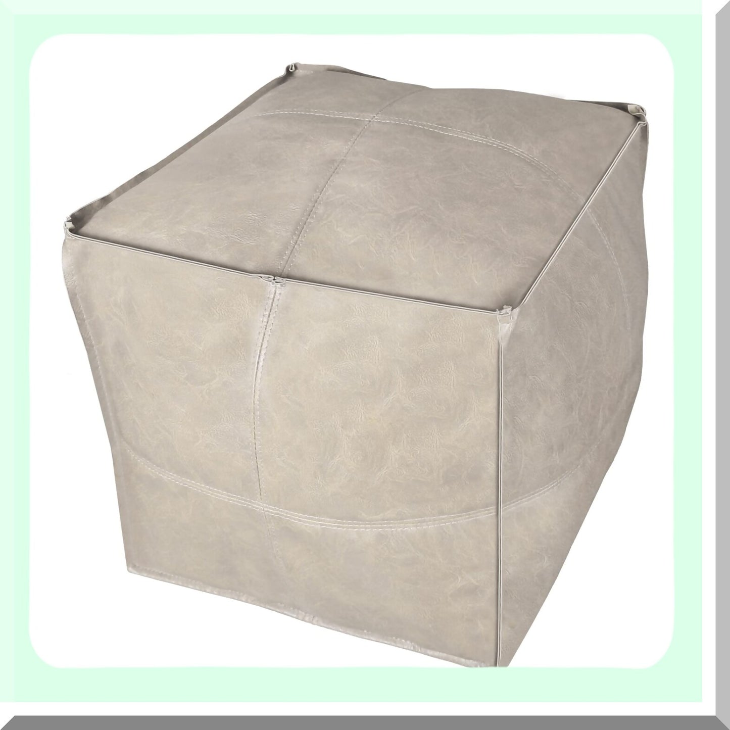 Outdoor Leather Moroccan Pouf Cover - Beige Square Ottoman for Living Room, Balcony, and Office - Unstuffed Ottomans 17.7"