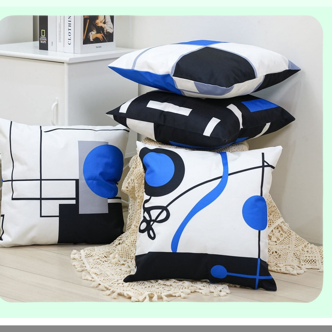 Modern Grid Stripe Decor Cushion Covers - Set of 4, 18" x 18" - Black Blue Grey Red Geometric Irregular Pillow Cases with Hidden Zipper - Home Decor for Couch Bed