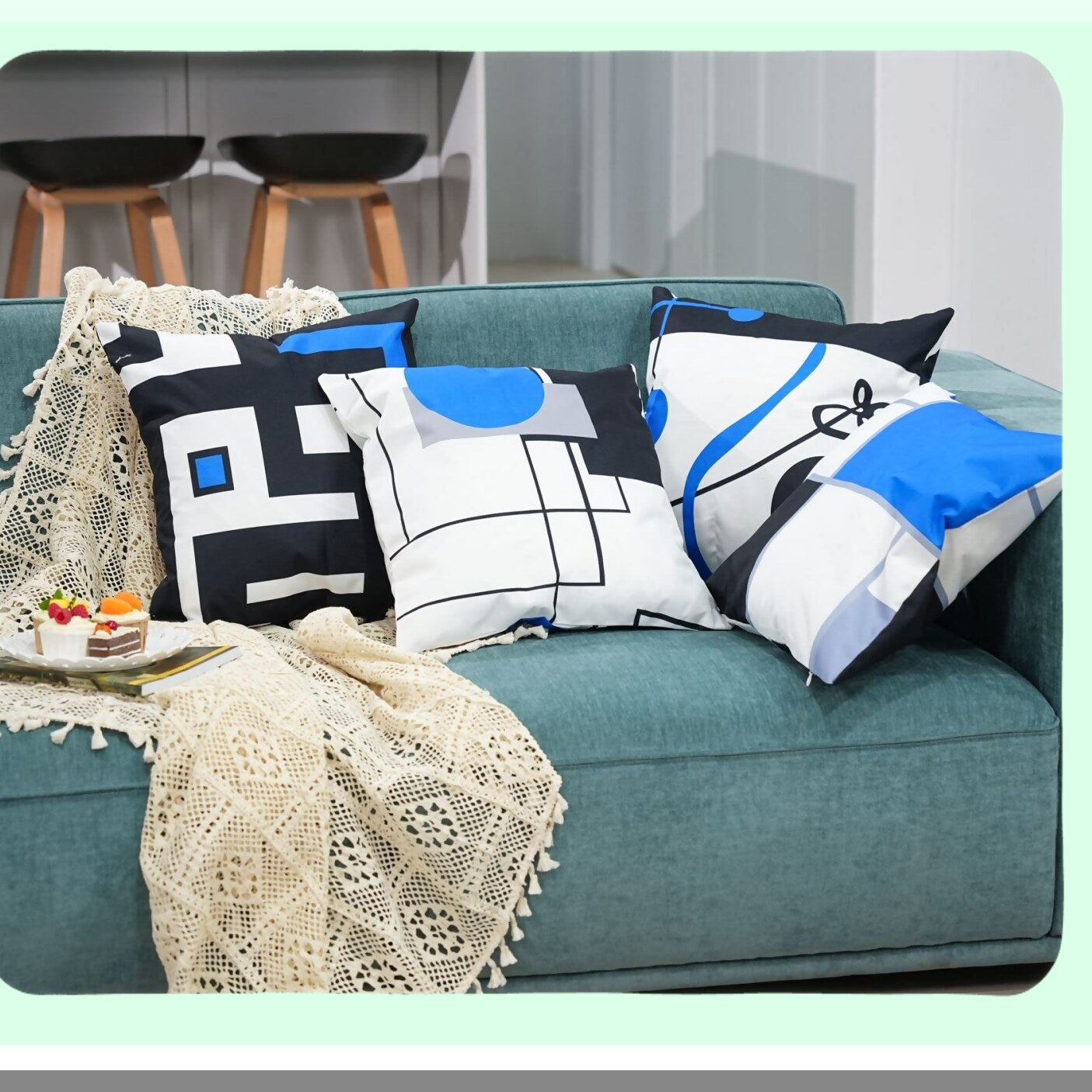 Modern Grid Stripe Decor Cushion Covers - Set of 4, 18" x 18" - Black Blue Grey Red Geometric Irregular Pillow Cases with Hidden Zipper - Home Decor for Couch Bed