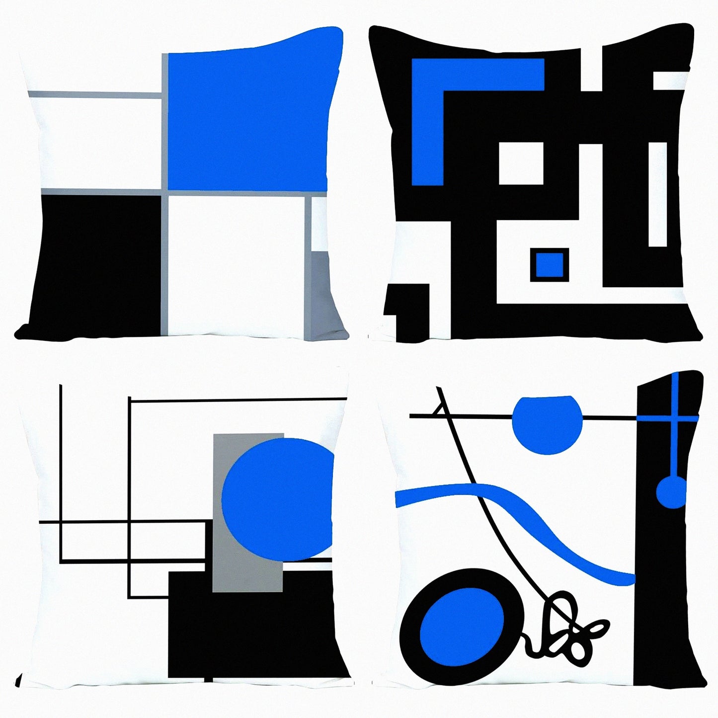 Modern Grid Stripe Decor Cushion Covers - Set of 4, 18" x 18" - Black Blue Grey Red Geometric Irregular Pillow Cases with Hidden Zipper - Home Decor for Couch Bed