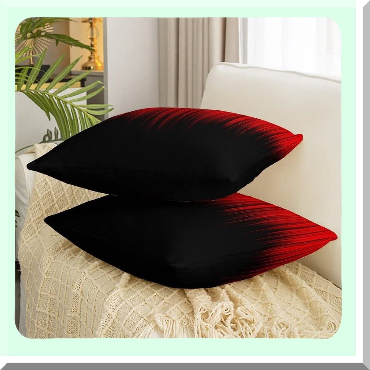 Geometric Ombre Striped Pillow Cover Set - Red Black Abstract Square Cushion Case for Couch Sofa Bedroom Living Room Decor - Modern Pillowcases 18x18 Inches - Pack of 2