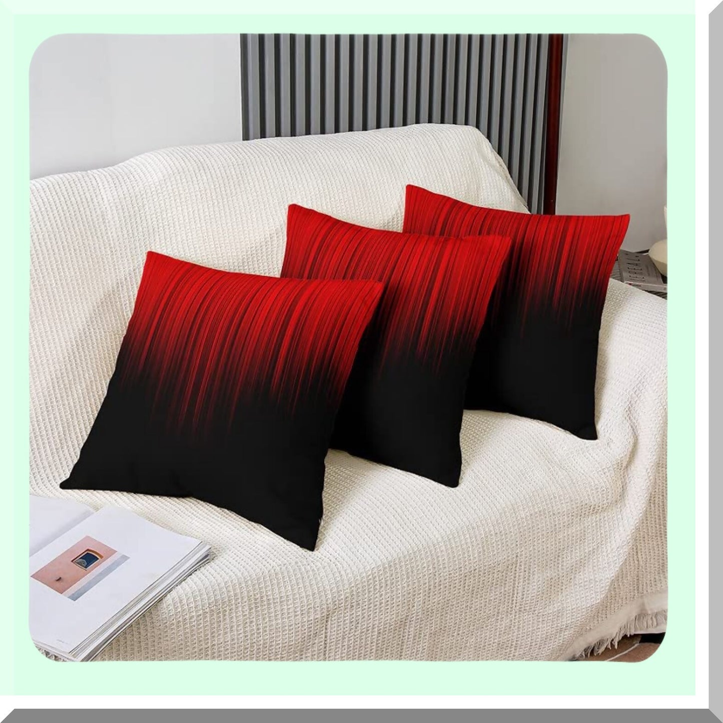 Geometric Ombre Striped Pillow Cover Set - Red Black Abstract Square Cushion Case for Couch Sofa Bedroom Living Room Decor - Modern Pillowcases 18x18 Inches - Pack of 2
