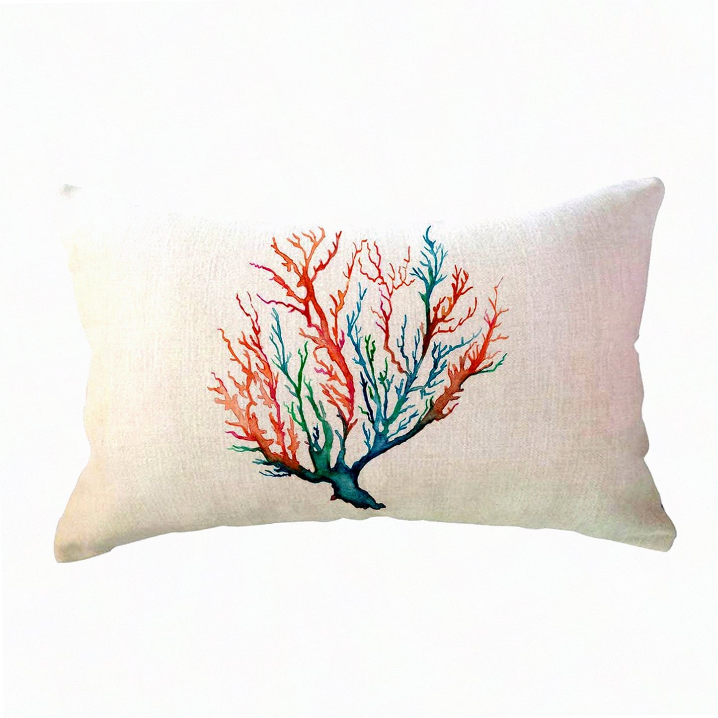 Coral Reef Watercolor Lumbar Pillow Cover - Sea Tree Foliage Nautical Ocean Beach House Decor - Decorative Pillowcase for Sofa Couch Bed - 12x20 Inch