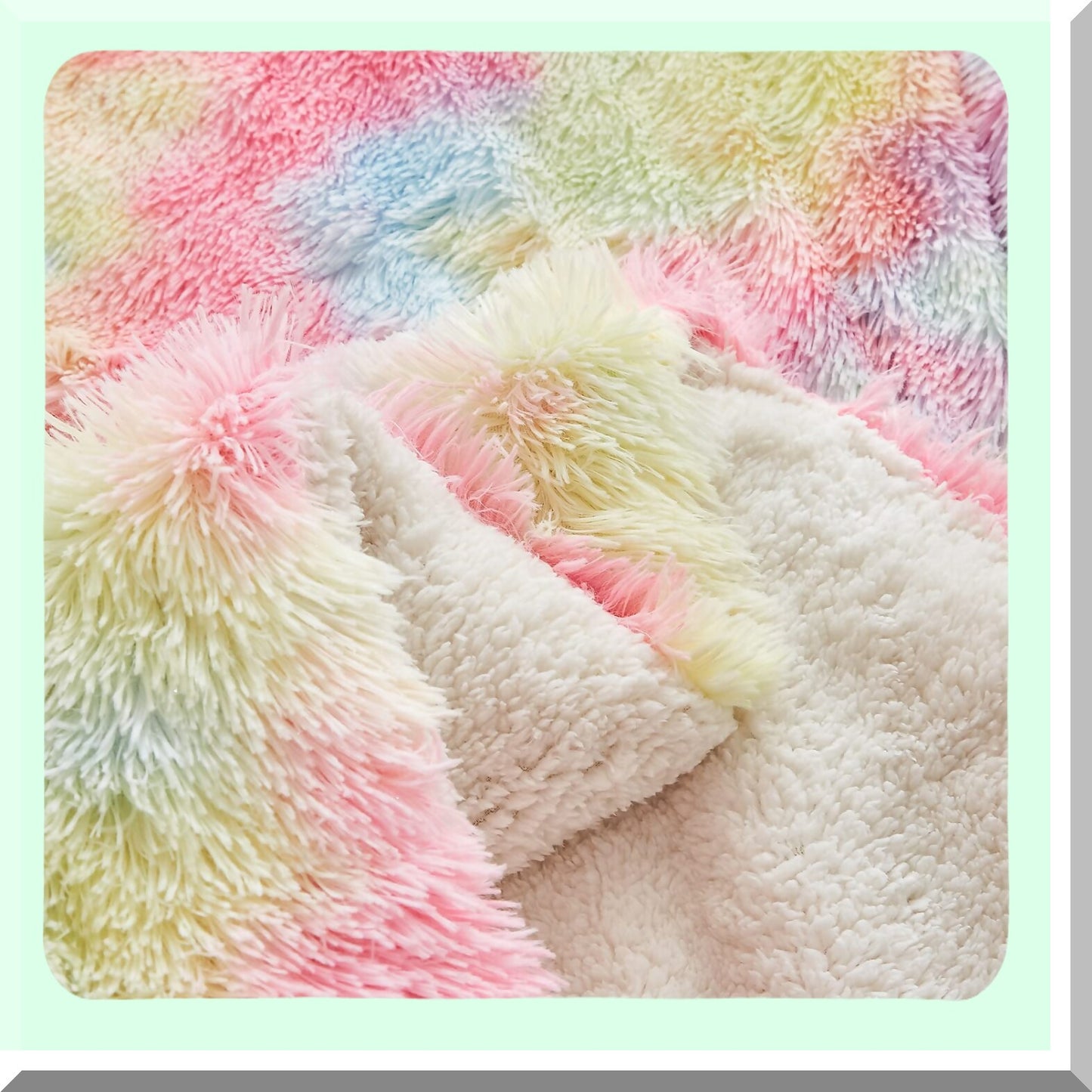 Rainbow Plush Comforter Set - Full/Queen Size, Shaggy Fluffy Long Hair, Reversible Sherpa Backing, Soft Microfiber Bedding, Super Warm Winter Bed Set