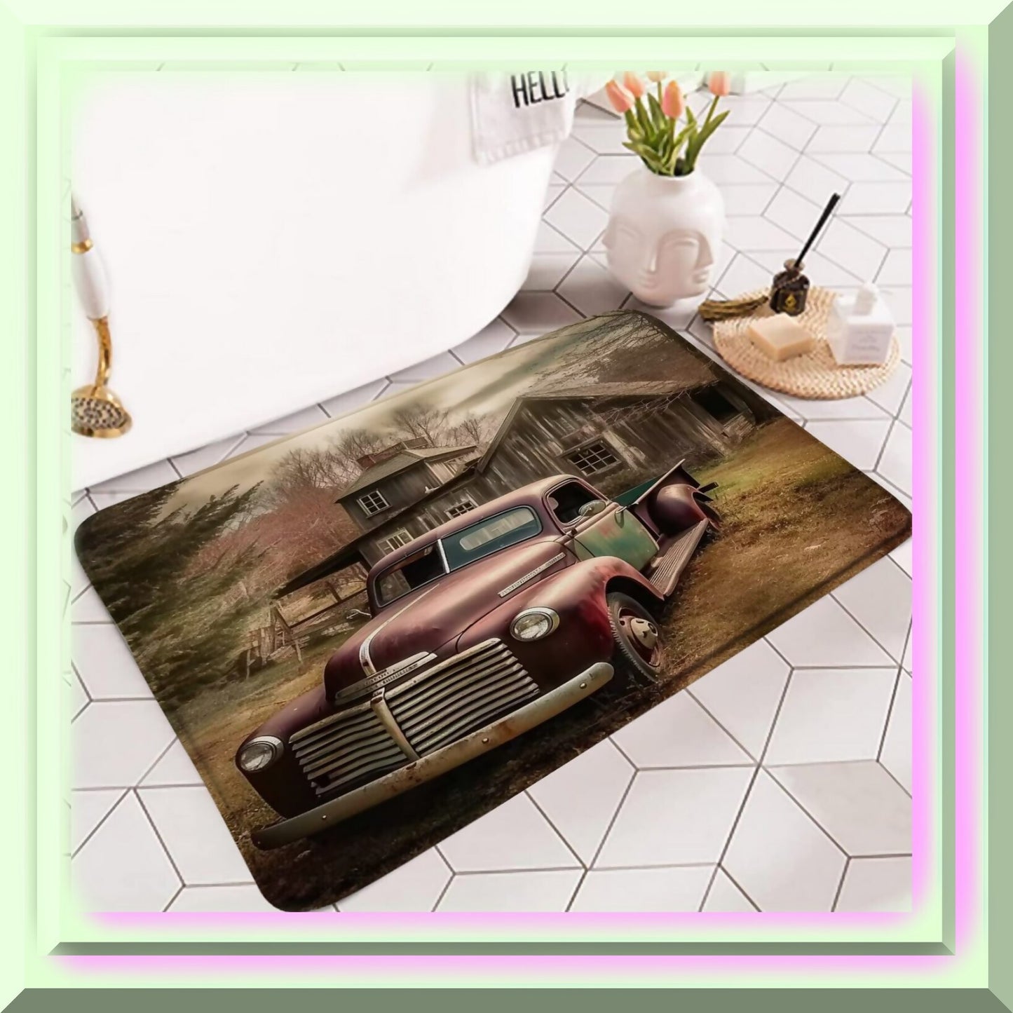 Vintage Farm Truck Bathroom Rug 17.8 x 29.5 in