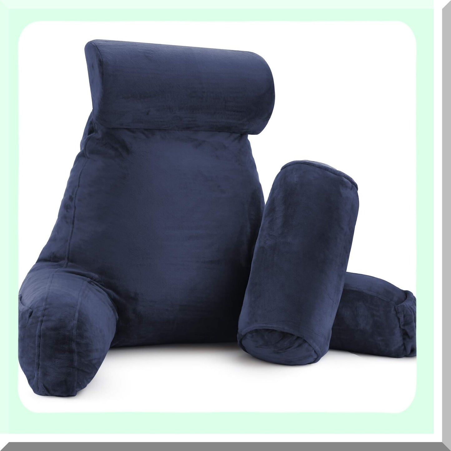 Navy Velvet Memory Foam Lap Desk Pillow - Back Support & Arm Rest for Bed Reading - Portable Laptop Lap Desk - Large Size Sitting Pillow