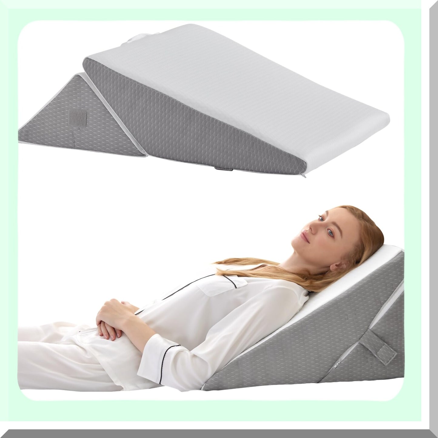 OrthoSleep Adjustable Memory Foam Wedge Pillow Set - 9&12 Inch Foldable Bed Wedge - 7-in-1 Elevated Pillows for Leg and Back Support - White/Grey