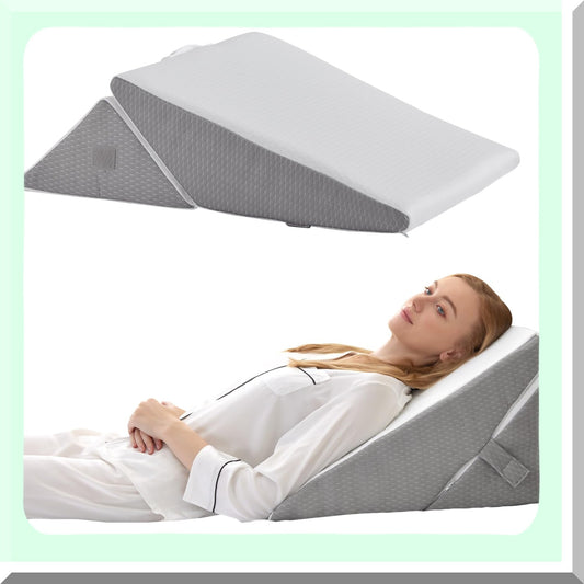 OrthoSleep Adjustable Memory Foam Wedge Pillow Set - 9&12 Inch Foldable Bed Wedge - 7-in-1 Elevated Pillows for Leg and Back Support - White/Grey