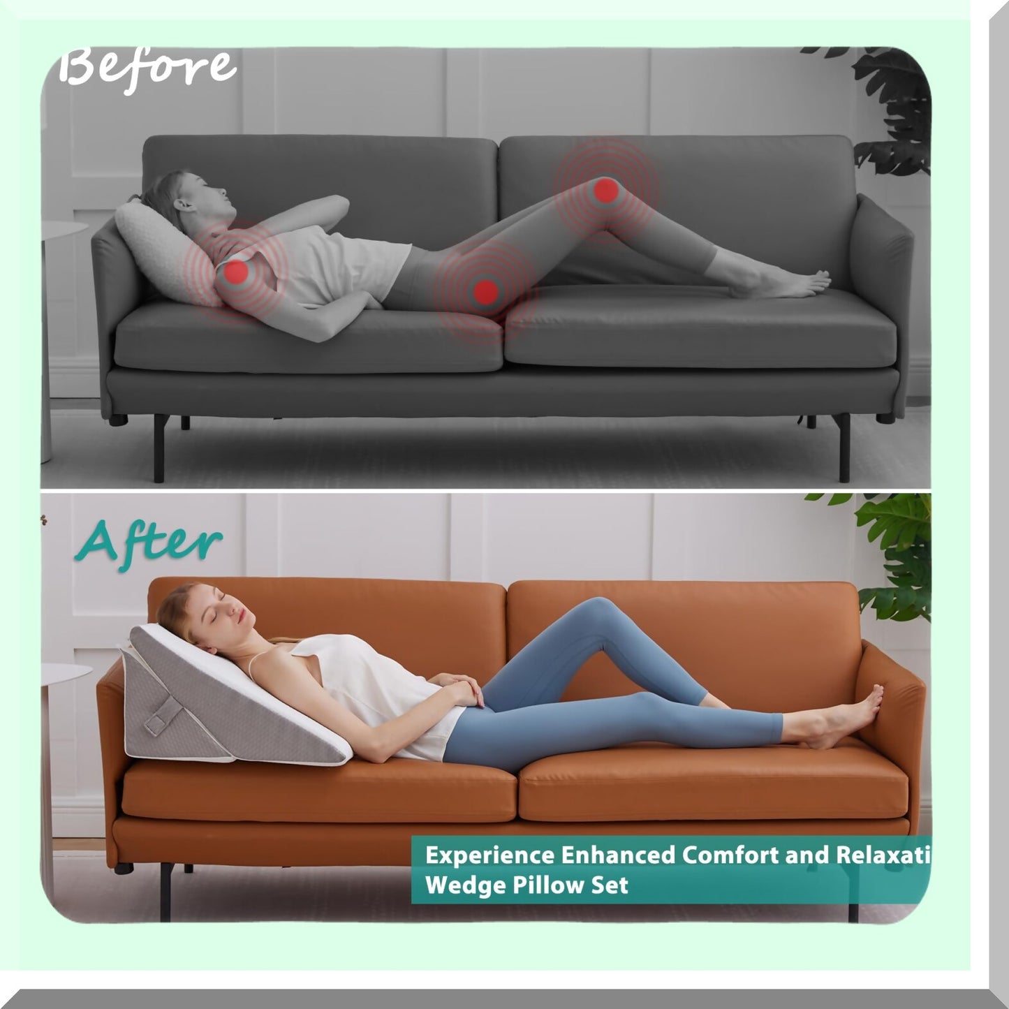 OrthoSleep Adjustable Memory Foam Wedge Pillow Set - 9&12 Inch Foldable Bed Wedge - 7-in-1 Elevated Pillows for Leg and Back Support - White/Grey