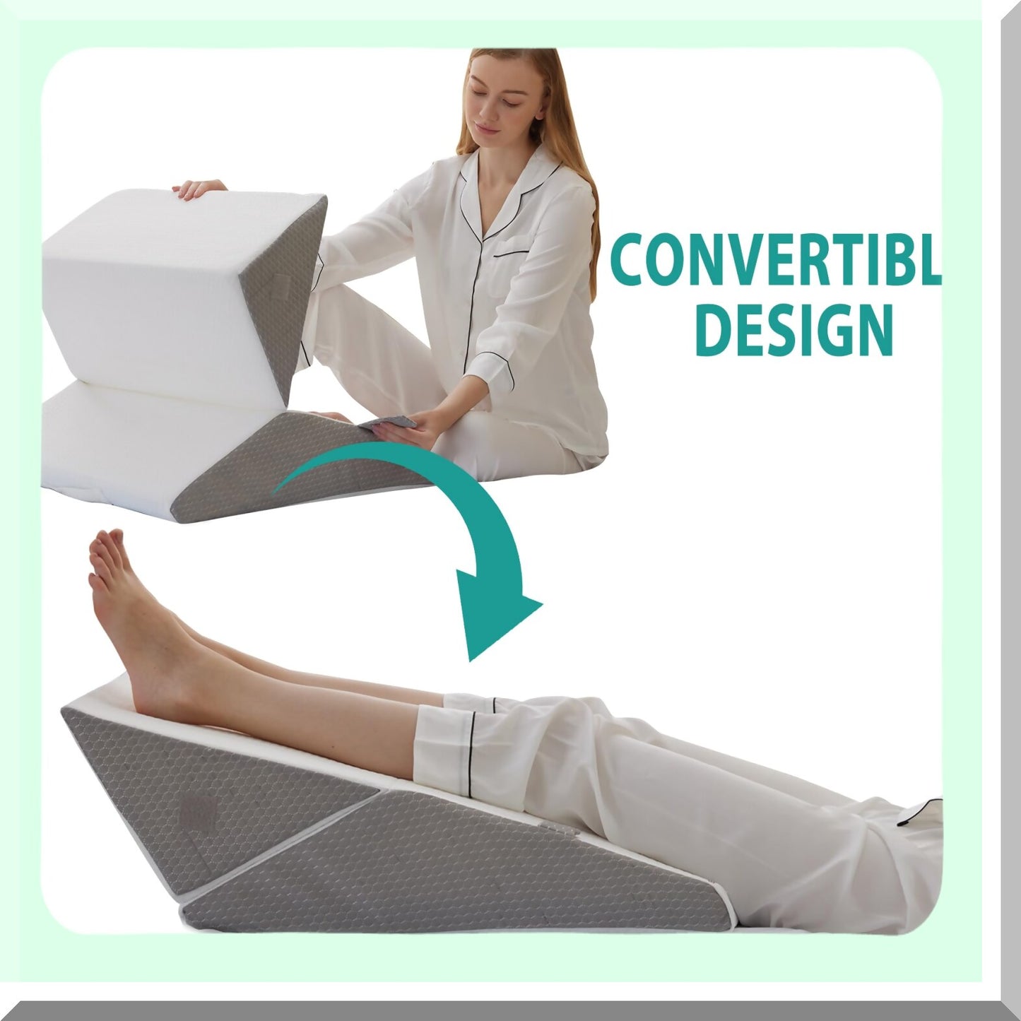 OrthoSleep Adjustable Memory Foam Wedge Pillow Set - 9&12 Inch Foldable Bed Wedge - 7-in-1 Elevated Pillows for Leg and Back Support - White/Grey