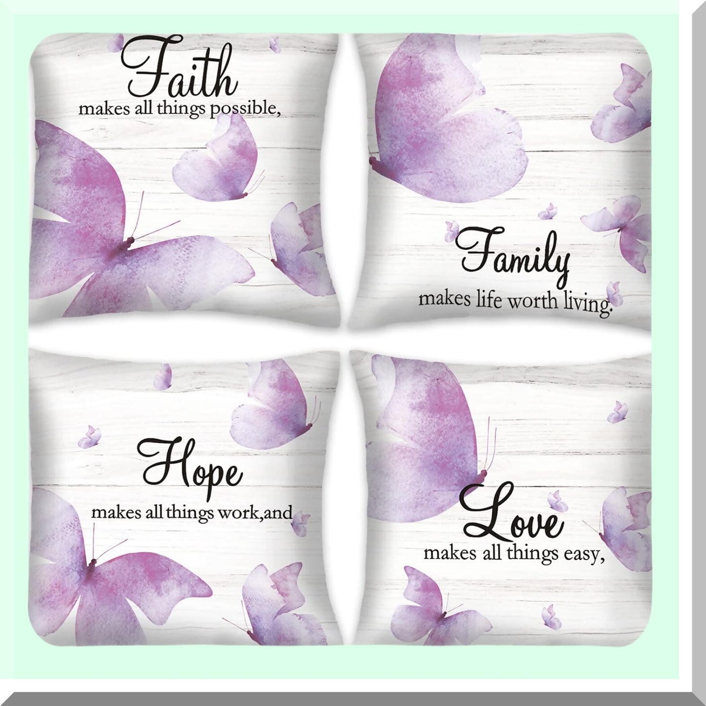 Butterfly Faith Hope Love Decorative Pillow Covers - Set of 4, 18x18 Inches, Vintage Style Cushion Cover for Home Decor, Purple Square Couch Pillow Case