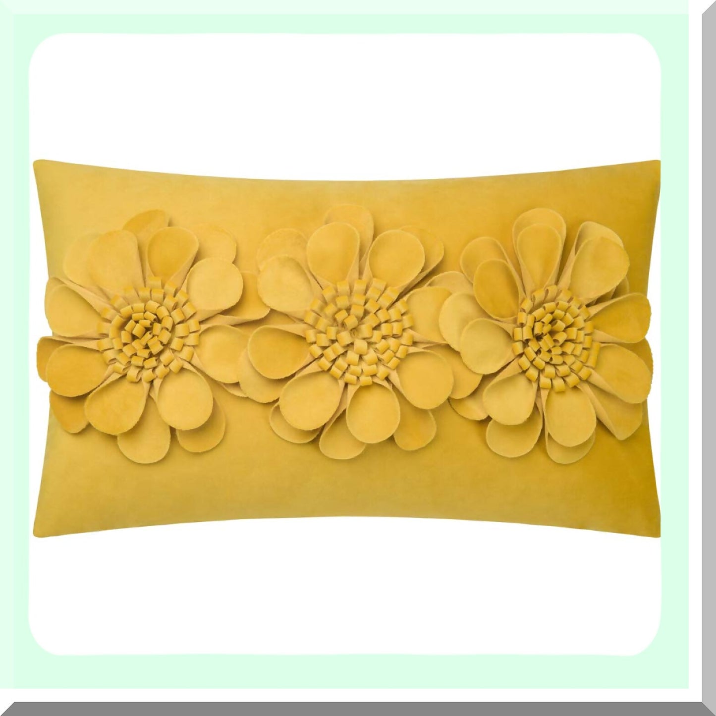 Sunflower Velvet Lumbar Pillowcase - Decorative Hand-Ed Flower Pillow Cover for Home Bed Sofa Couch Chair, Yellow Throw Cushion 12x20 Inches